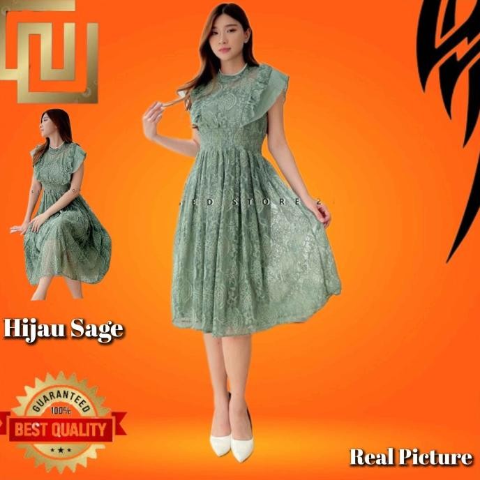 Dress Wanita Korea Malina Baju Gaun Natal Pesta Modern Hijau Sage ES77