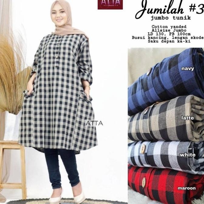 PROMO Atasan Jumbo Busui Hem Kemeja Tunik Wanita Katun Kotak Terbaru H24ID
