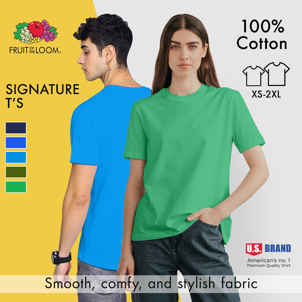 ✿ ◨ ♞,♘,♙Fruit of the Loom Soft Premium Round Neck T-Shirt 100% Cotton Plain Tops Unisex Nature Ton 