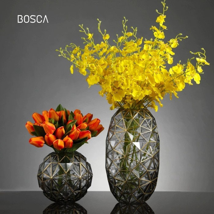 READY STOKKK Vas Bunga Kristal Abu Gold / Vas Bunga Mewah Aestetic Kristal Abu Gold