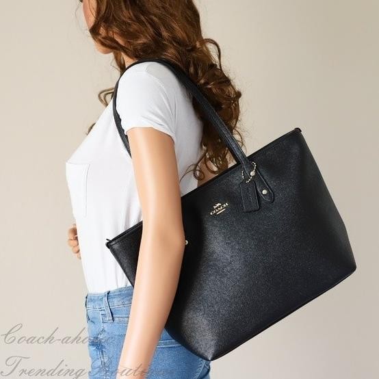 TAS COC F58292 Tote City Zip Crossgain Leather Black ORIGINAL