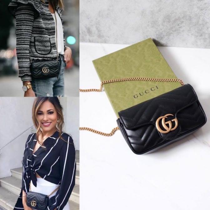 Original - Gucci Supermini Marmont Black GHW Belt Bag Sling Super Mini