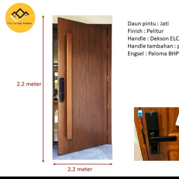 pintu utama kayu jati asli perhutani 4x180x220cm tanpa kusen