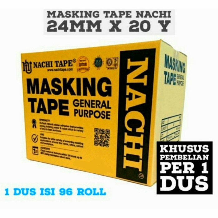 

1 DUS 96 ROLL Masking Tape NACHI Lakban Kertas 24 mm 1" inch 20 yards