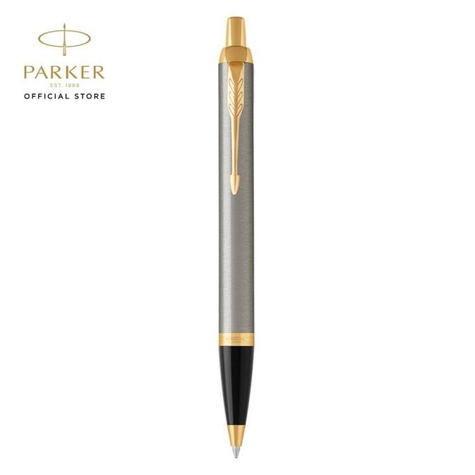 

PARKER IM BRUSHED METAL GOLD TRIM BALLPOINT ORIGINAL DAN TERPERCAYA