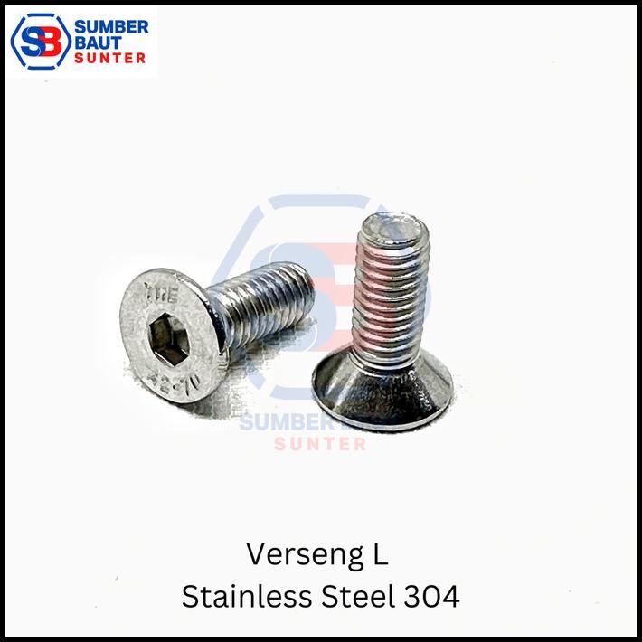 TERBARU M10X100 VERSENG L STAINLESS - COUNTERSUNK HEX SOCKET SS304 10X100