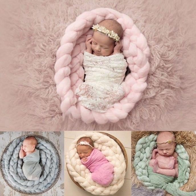 Alas Foto Bayi Lilitan Kepang Newborn Baby Props Rajut Properti Bayi LM99