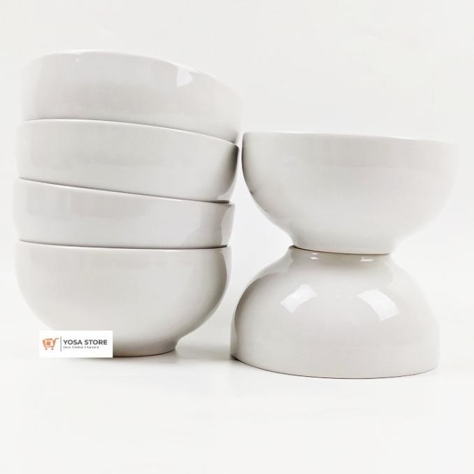 Mangkok Nasi Keramik Putih Polos Kedaung Home-6 Pcs E88A