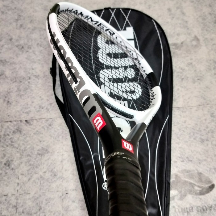 RAKET TENIS WILSON HAMMER CARBON BLACK COMBI PUTIH SIAP PAKAI