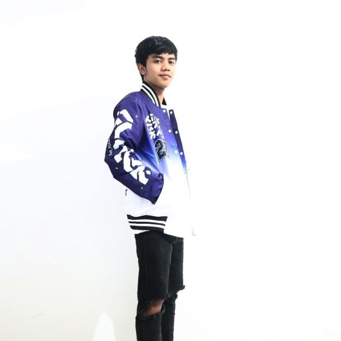Sale Jaket Baseball Varsity Jacket Pria Wanita Printing Motif Gradasi Ungu