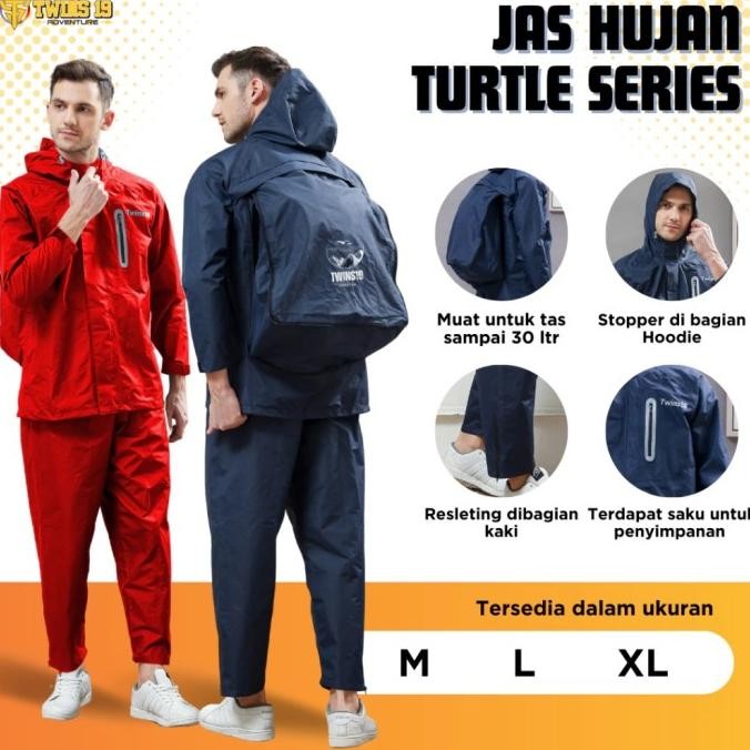 Jas Hujan Turtle Backpack Series Twins19 Twins Nineteen jaket Celana Pria Wanita Kantong Ransel