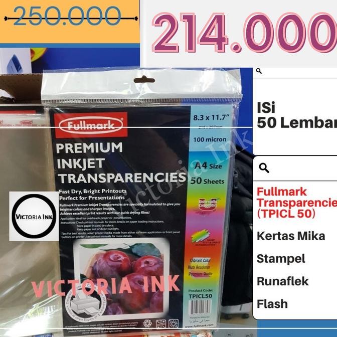 

Kertas Mika Transparan Fullmark Premium Inkjet Transparencies TPICL50