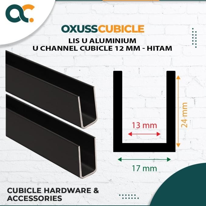 List U Aluminium Partisi Cubicle 12mm Lis U (5.6 Meter) - Hitam