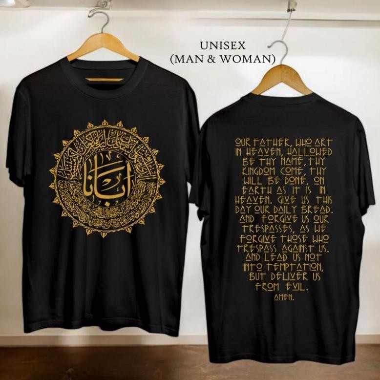 Ready Kaos Rohani (Premium) Doa Bapa Kami Arab Front&Back Asli