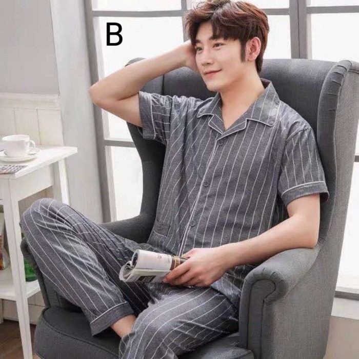 Piyama Baju Tidur Katun Pria Cowok 5677 Setelan Tidur Lengan Dek