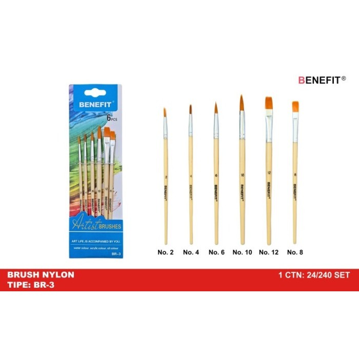 

IA808 Kuas Cat Air Minyak Akrilik Set 6 BENEFIT BR-3 Nylon Brush Set Acrylic OBRAL