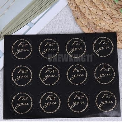 

PT988 Paper Tags Sticker FOR YOU - Round Gold on Black (1sheet/12pcs) PROMO