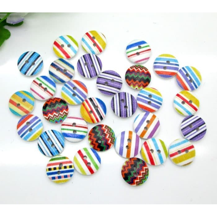 

ZW814 Kancing Kayu Dua Lubang - Mixed Round Stripe Pattern (10pcs) OBRAL