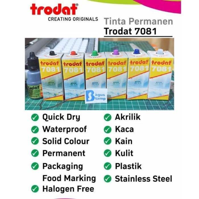 

MJ- TINTA UNTUK PLASTIK KACA KERAMIK PERMANEN / PREMIUM / TAHAN AIR TRODAT 7081 [25ML]