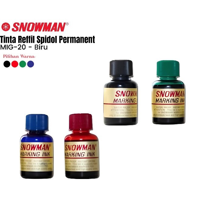 

Tinta Isi Ulang Spidol Permanent Snowman MIG-20 ( Hitam / Biru / Merah / Hijau ) (Per Satuan)