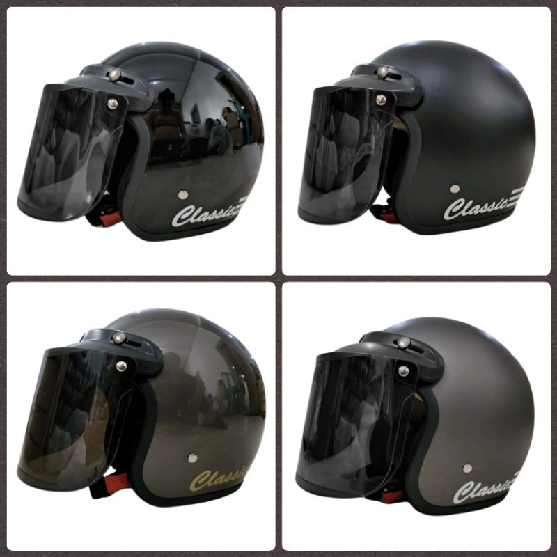 Helm bogo Retro Classic SNI Hitam Glossy (Free Kaca)