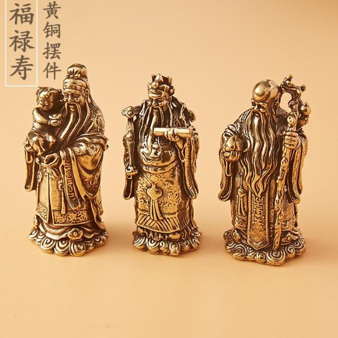 Patung Dewa Keberuntungan Fu Lu Shou Bahan Logam Kuningan 1 Set