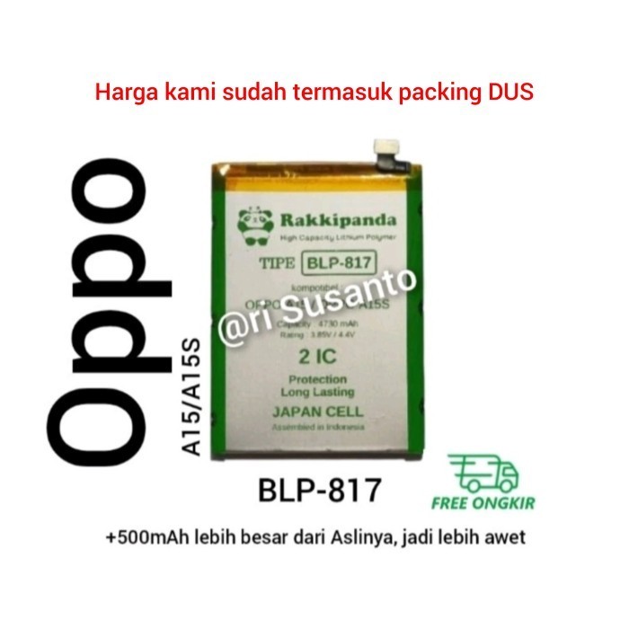 Baterai Rakkipanda BLP817 BLP-817 for Oppo A15 /A15S Double Power