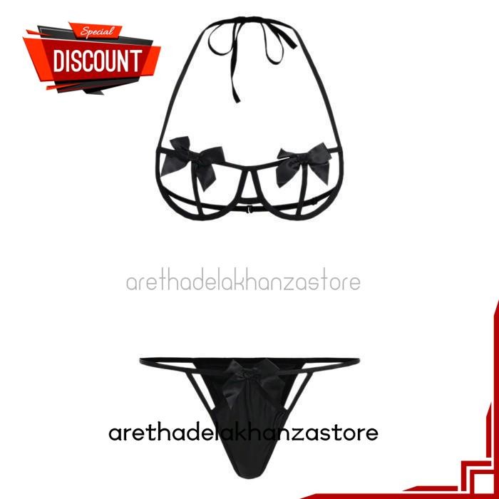 PAKAIAN DALAM BRA SET KAWAT SEXY HOT BH OPEN CUP WIRE HALTER CD THONG HITAM SEKSI BEST SELLER BY ARE