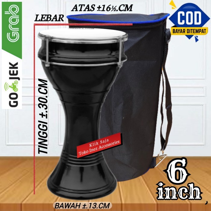 Gendang Marawis Anak 6 inch Hitam Polos Mika Putih