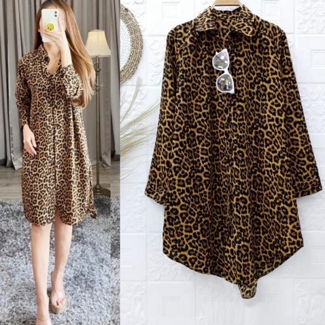 Baru Motif Twiscone Motif Macan Leopard Wanita Leopard Tunik Atasan