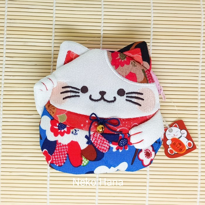 Chirimen Neko Luy Cat Pouch Wallet Dompet Koin Kain Khas Jepang