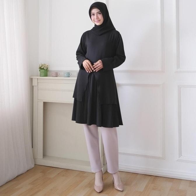 Baru Tunik Wanita Hitam Putih Polos / Tunic Muslim / Blouse Cewek Tulip Bw