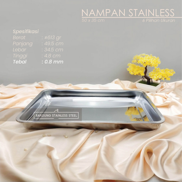 Nampan baki stainless steel tebal 50x35x4.8cm kuat