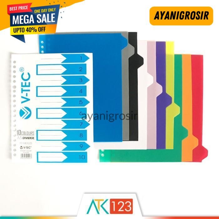 

HOT DEAL PEMBATAS / DIVIDER BINDER A5 , 20 HOLES , 10 TABS - V-TEC BY AYANI GROSIR !!
