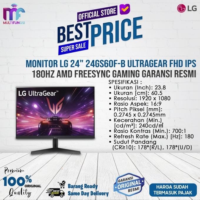 

Monitor LG 24" 24GS60F-B UltraGear FHD IPS 180Hz AMD FreeSync Gaming Garansi Resmi