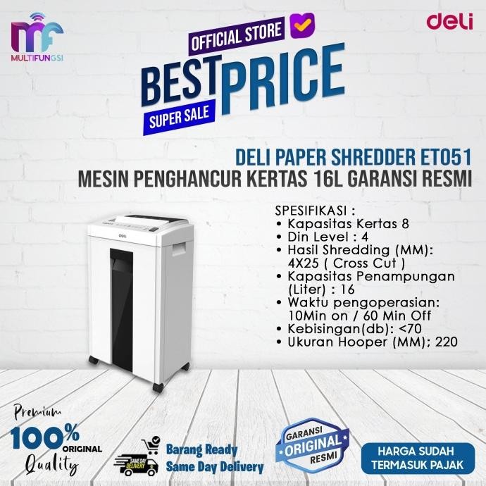 

Deli Paper Shredder ET051 Mesin Penghancur Kertas 16L Garansi Resmi