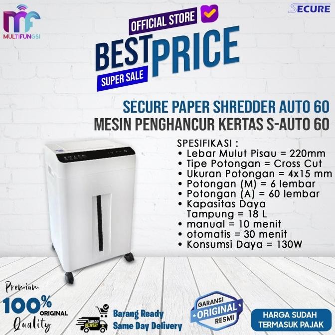 

Secure Paper Shredder Auto 60 / Mesin Penghancur Kertas S-Auto 60