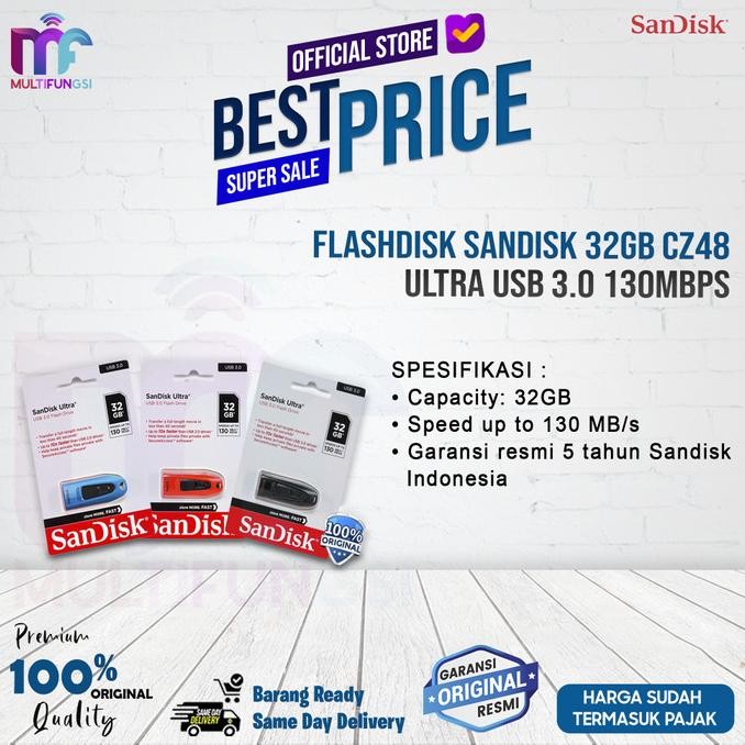 

Flashdisk SanDisk 32GB CZ48 Ultra USB 3.0 130MB/s Garansi Resmi