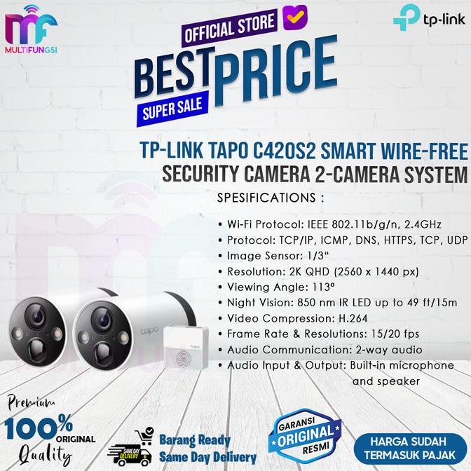 

TP-LINK Tapo C420S2 Smart Wire-Free Security 2-Camera QHD CCTV TPLINK