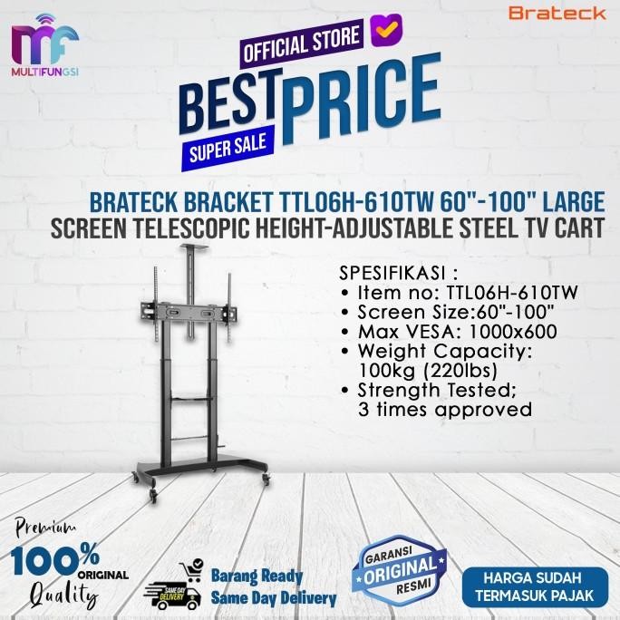 

Brateck Bracket TTL06H-610TW 60"-100" Large Screen Telescopic Height-Adjustable Steel TV Cart