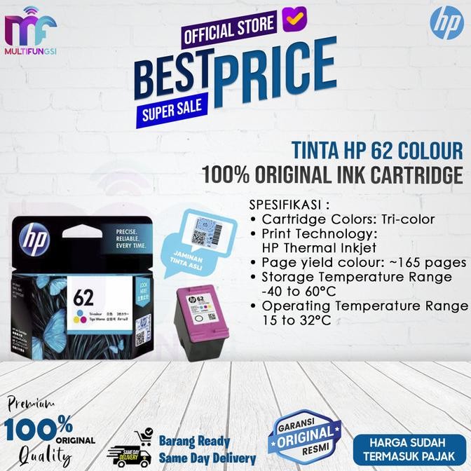 

Tinta HP 62 Colour Original Ink Cartridge / 100% Ori / Tri-Color