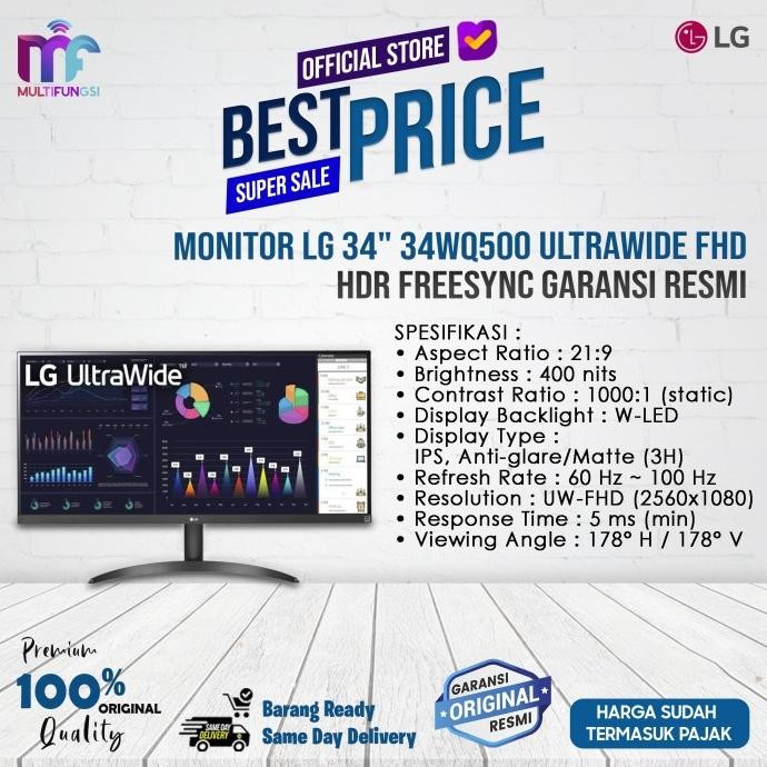 

Monitor LG 34" 34WQ500 UltraWide FHD HDR FreeSync Garansi Resmi