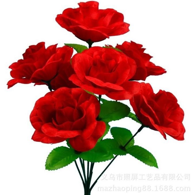 Bunga Mawar Mekar 7 Tangkai artificial/palsu flower plastik hiasan