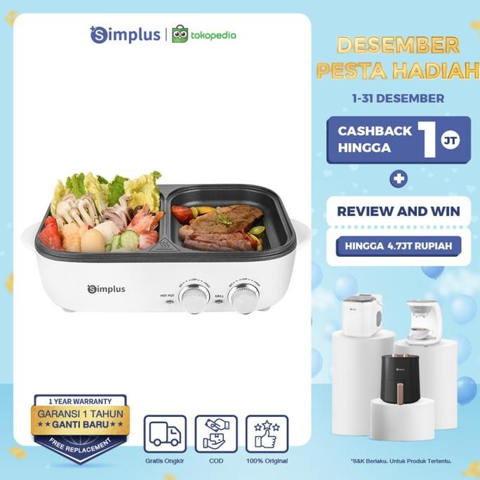 Simplus Panci Wajan Listrik 2in1 BBQ Pan Shabu-Shabu Hot Pot Grill HID