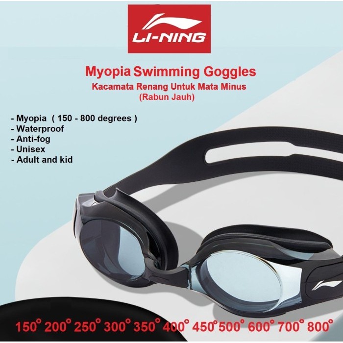 TERMURAH - Li-ning Kacamata Renang MATA MINUS & NORMAL Miopia Waterproof Anti Fog