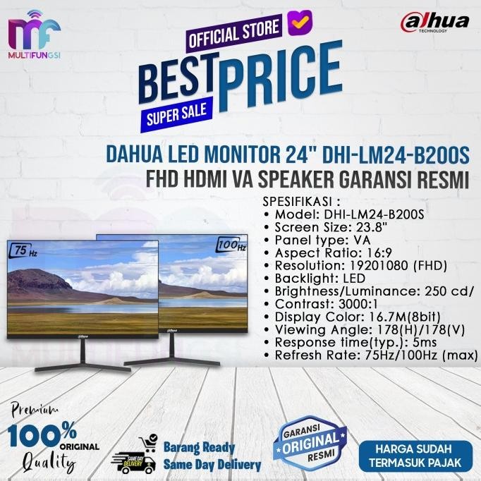 

Dahua LED Monitor 24" DHI-LM24-B200S FHD HDMI VA Speaker Garansi Resmi