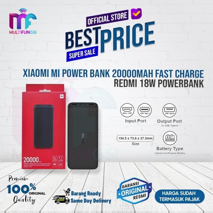 

Xiaomi Mi Power Bank 20000mAh Fast Charge Redmi 18W PowerBank