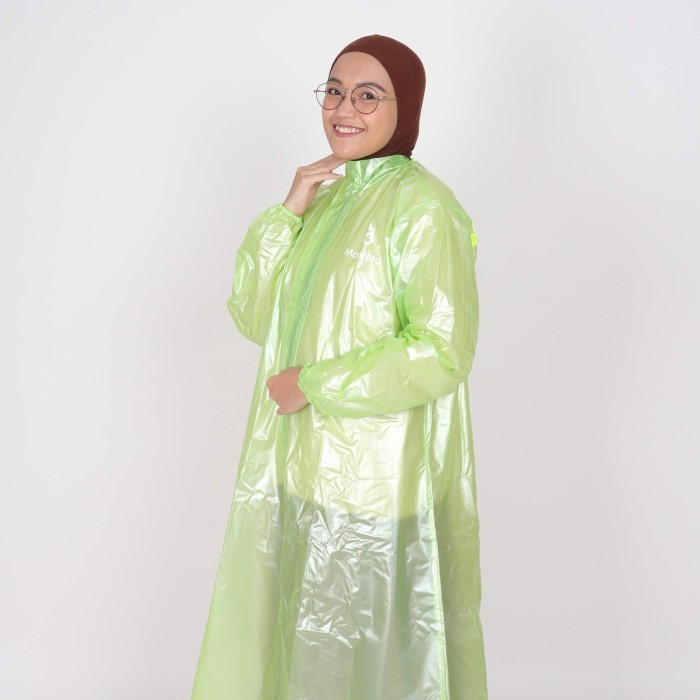 Jas Mantel Hujan Raincoat Ponco Karet  Gamis Wanita Muslimah Dewasa - Hijau