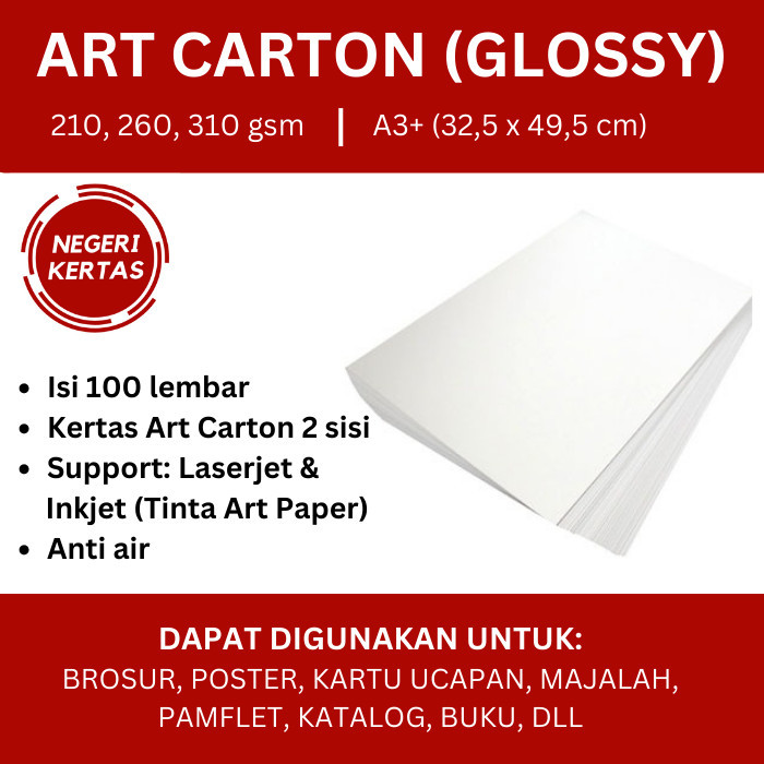 

TERMURAH - Art Karton / Art Carton A3+ Isi 100 lembar (210/260/310 gsm) - Glossy