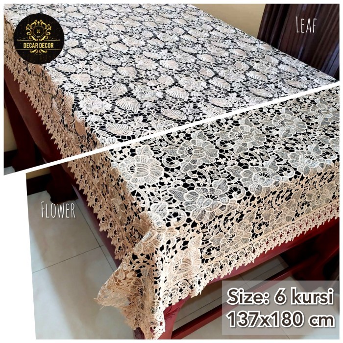 taplak meja makan bordir mewah cantik - taplak shabby 6 kursi